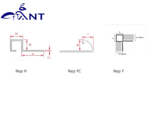Mặt cắt Nẹp inox ốp góc vuông gạch men