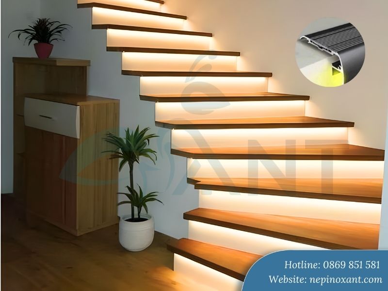 Quy trình thi công nẹp cầu thang gắn LED tại mép bậc