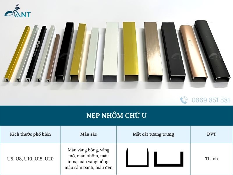 Nẹp hợp kim nhôm chữ U