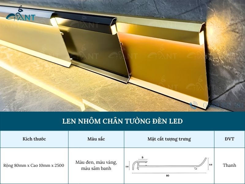 len nhôm chân tường đèn led