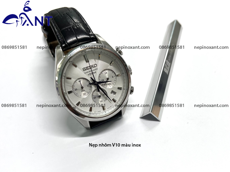 Nẹp nhôm V10 màu inox bóng