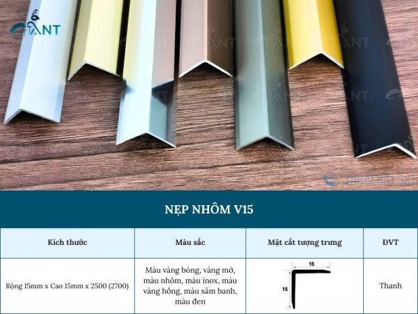 Nẹp nhôm V15 mm