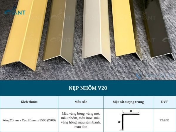 Nẹp nhôm V20mm