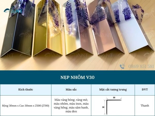 Nẹp nhôm V30 mm
