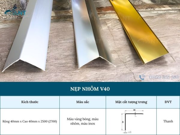 Nẹp nhôm V40 mm