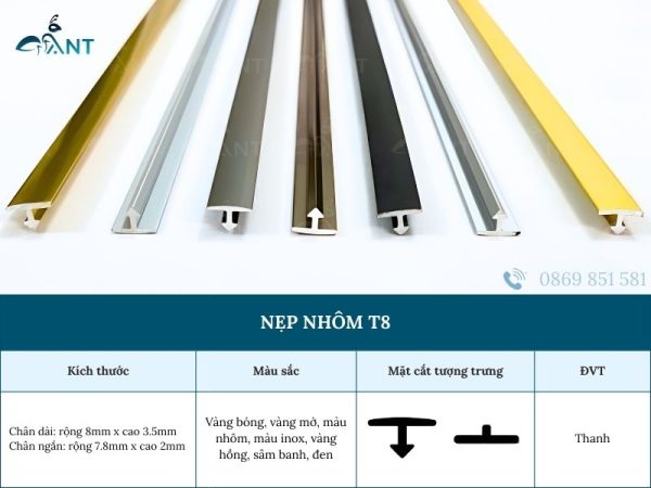 Nẹp nhôm T8mm