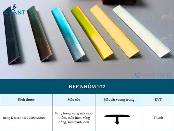 Nẹp nhôm T12 mm