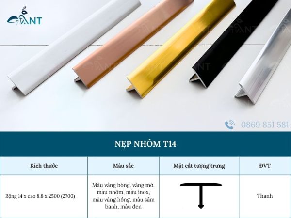 Nẹp nhôm T14 mm