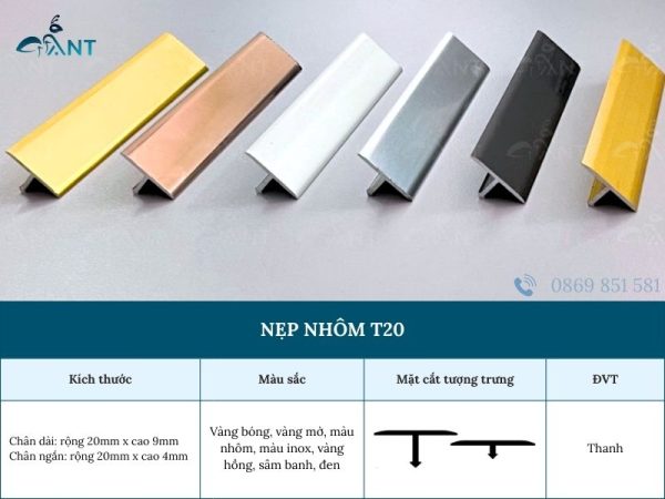 Nẹp nhôm T20 mm