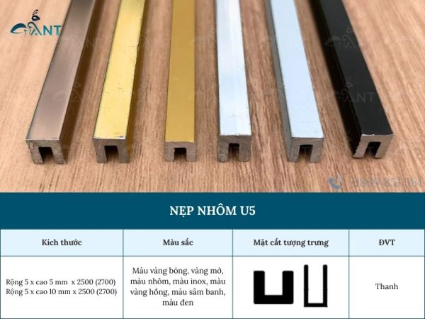 Nẹp nhôm U5