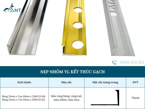 Nẹp nhôm YL kết thúc gạch